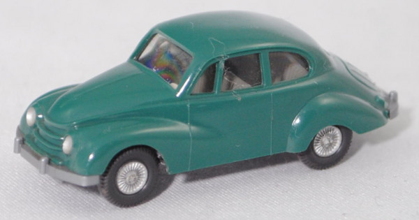 001 DKW Meisterklasse (Typ F 89 P, Modell 1950-1954), patinagrün, Wiking, 1:87 (Achsen oxydiert)