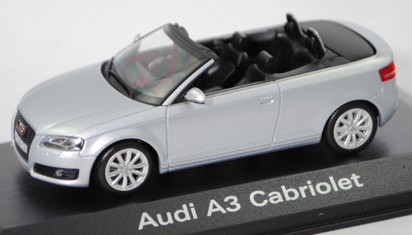 Audi A3 Cabriolet 2.0 TFSI Ambition (Modell 2008-2013), eissilber met., Minichamps, 1:43, Werbeox