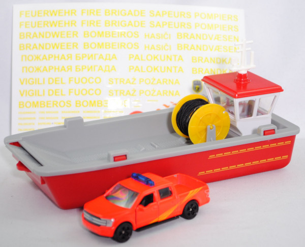 00000 Feuerwehr Arbeitsboot mit Ladegut Ford F-150 Platinum, rot, SIKU 1:50, L17mpP