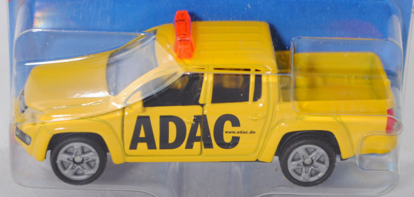 00004 VW Amarok (Modell 2010-2012) ADAC, gelb, hohe Orangelichtleiste, B47 grau, SIKU, 1:61, P29e