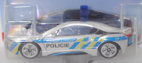 06101 CZ BMW i8 (Typ I12, Mod. 2014-) Policie, weißalu, POLICIE, Streifen hell-verkehrsblaumet., P29