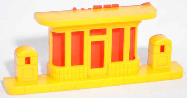 SHELL Tankstelle, Vorderseite gelb, Rückseite rot, Dachschild weg, JEAN PLASTIC / Jean Höfler