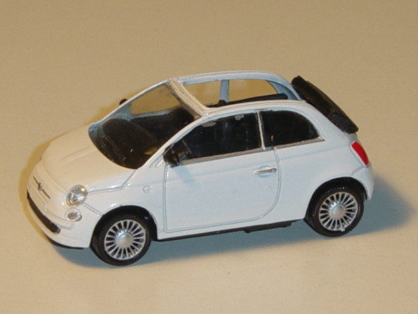 Fiat 500 C 2009, reinweiß, Dach geöffnet, 1:50, Norev SHOWROOM, mb
