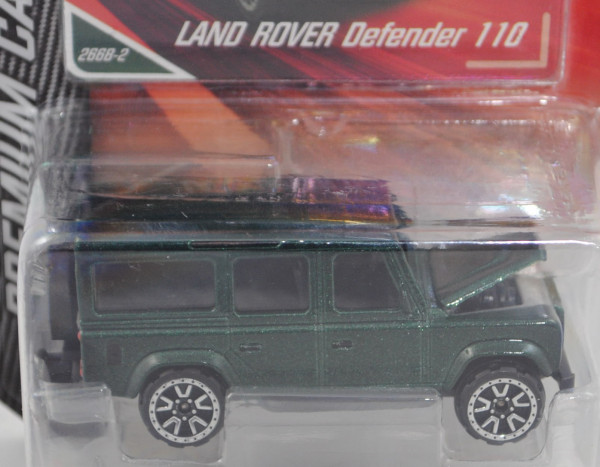 Land Rover Defender 110 CWS (Modell 1990-2016), moosgrünmetallic, majorette, ca. 1:60, Blister